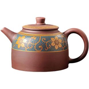 宜兴紫砂壶中式 复古茶壶单壶鎏金家用简约日式 泡茶器功夫茶具套装