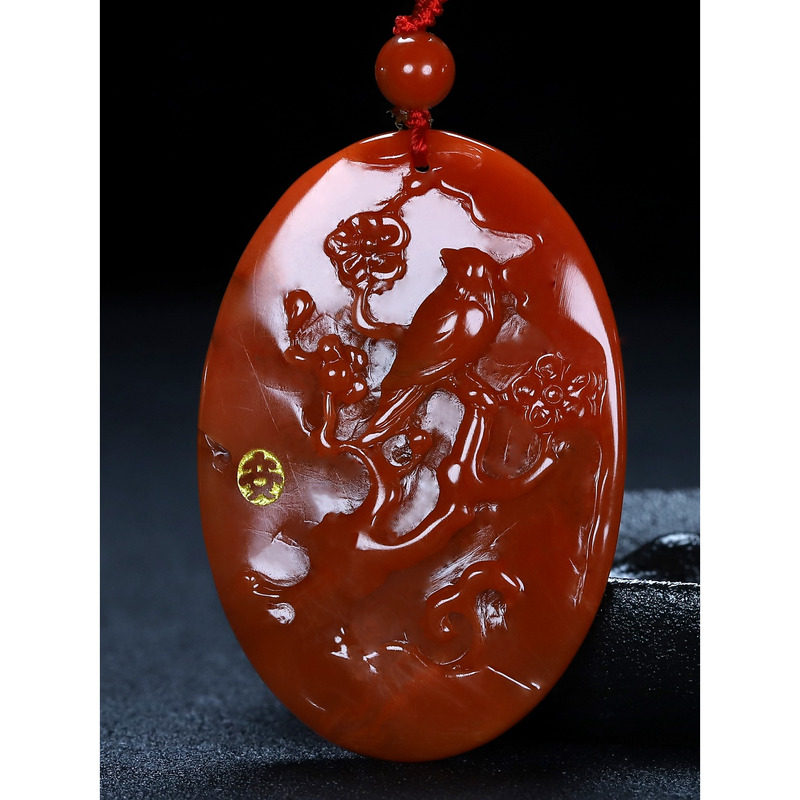 正宗天然凉山南红玛瑙柿子红吊坠 花鸟挂件 喜上眉梢  男女款98