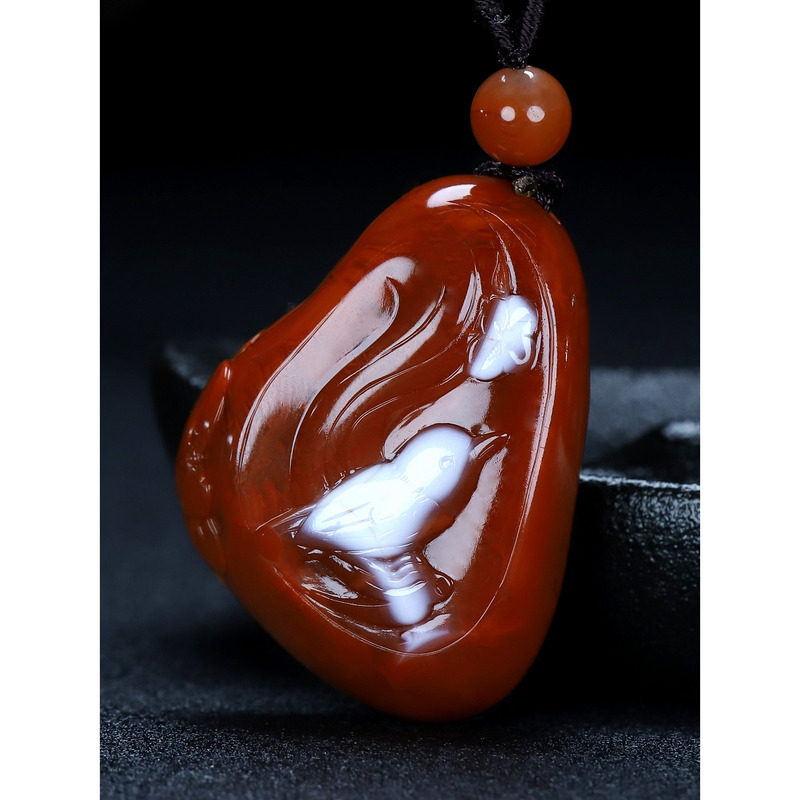 正宗天然凉山南红玛瑙柿子红吊坠 花鸟挂件 喜上眉梢  男女款95