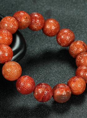 正宗天然四川凉山南红玛瑙回纹手链柿子红手串约13mm男女款D418