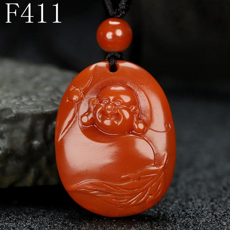 天然凉山南红玛瑙弥勒佛吊坠原石大肚弥勒挂件男女款F411