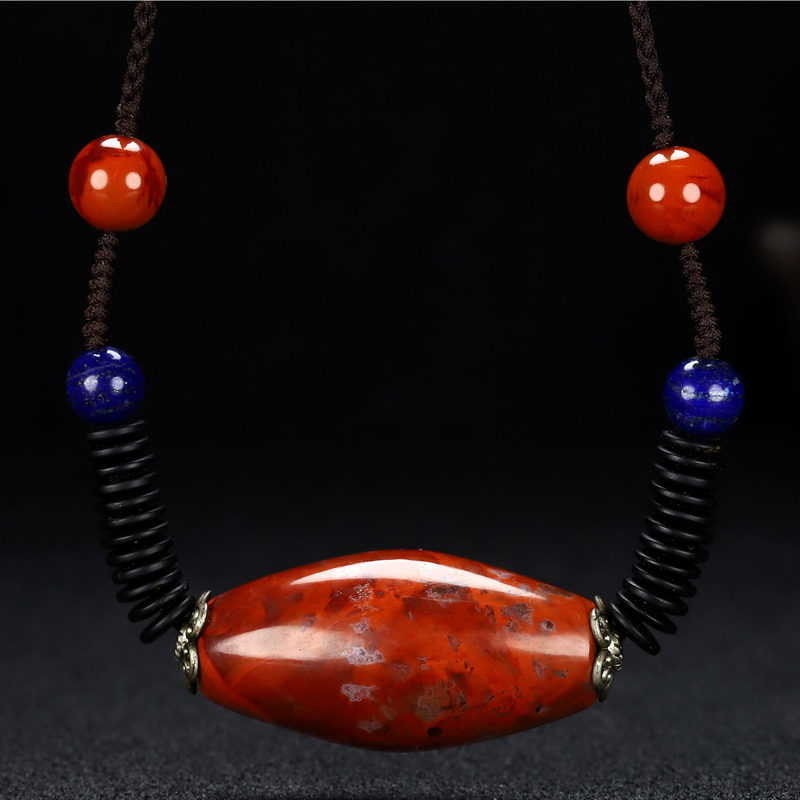 正品天然保山凉山南红玛瑙毛衣链桶珠吊坠项链百搭时尚饰品L31