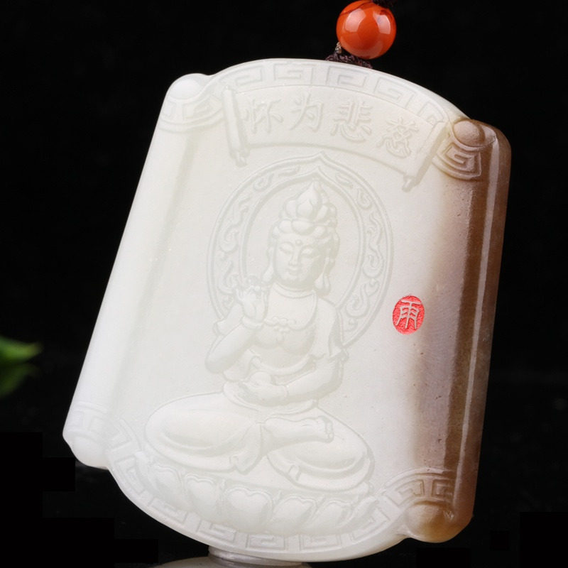 天然新疆和田玉本命佛阿弥陀佛生肖狗猪守护神吊坠大师作品男女25