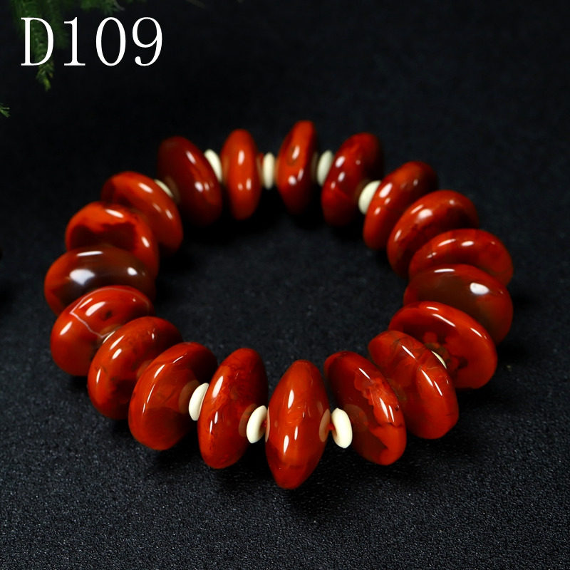 天然四川凉山南红玛瑙柿子红火焰纹原石南红手链手串男D109