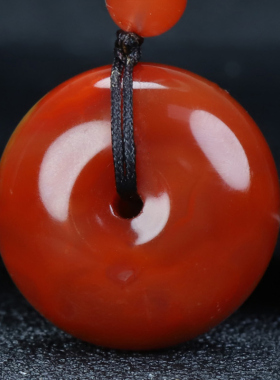 正品天然凉山南红玛瑙柿子红平安扣素面玉坠原石挂件男女款470号