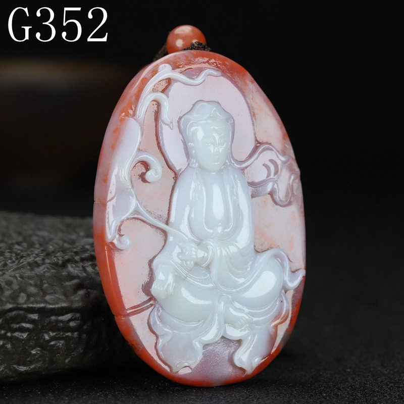 天然凉山南红玛瑙吊坠观音菩萨红白料巧色俏雕原石挂件G352