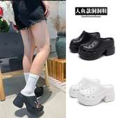 洞洞鞋 女夏季 防滑外穿凉拖鞋 网红街拍黑色人鱼款 增高厚底时尚 潮流