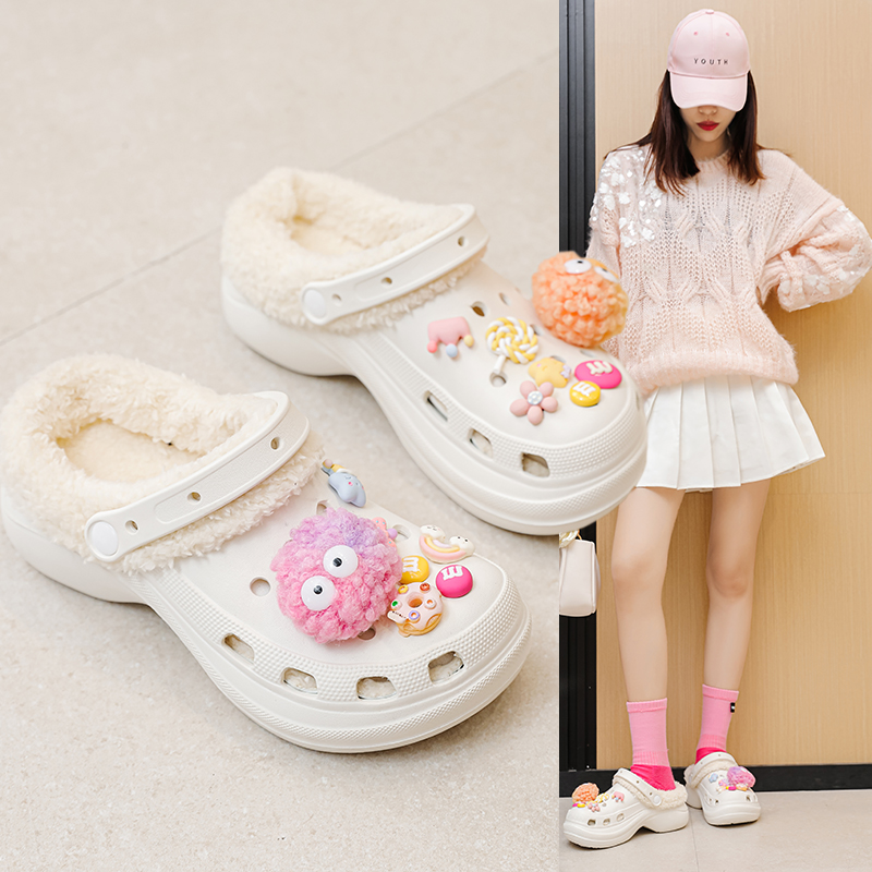 加绒洞洞鞋女24年冬季新款可拆卸