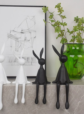 轻奢高档黑兔子坐姿摆件客厅玄关书房电视柜酒柜背景墙桌面装饰品