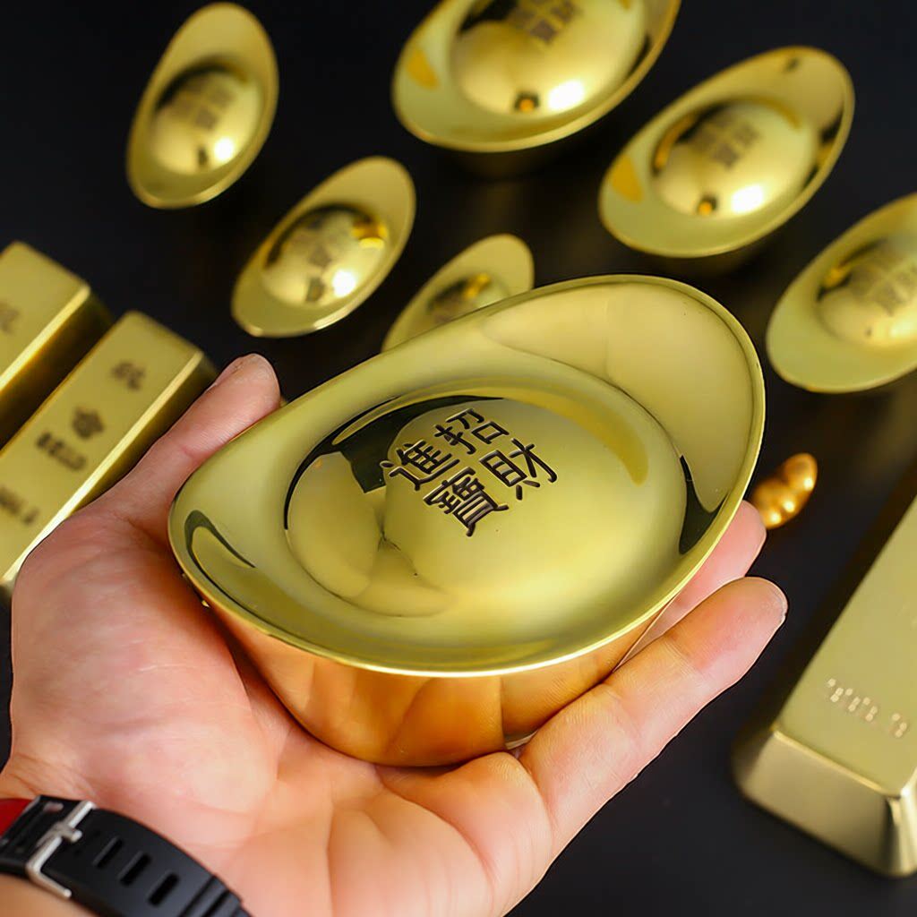 纯铜金元宝摆件风水 实心大元宝家用供奉家居纯黄铜礼品工艺品