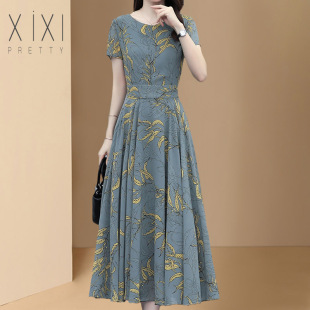 时尚 新款 洋气裙子气质中老年遮肚 夏装 中年妈妈高档连衣裙品牌女装