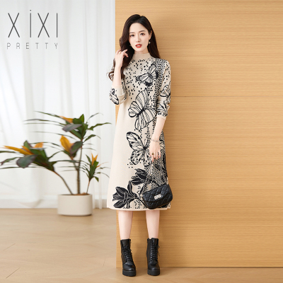 高端气质毛衣裙女2025秋冬季新款内搭针织连衣裙气质白色洋气长款