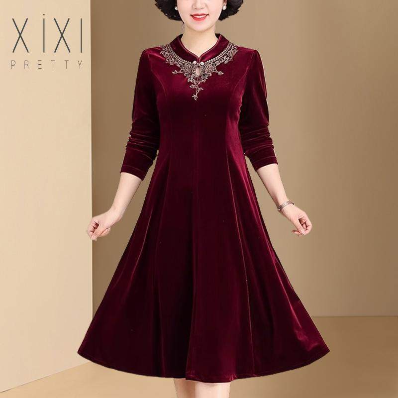 2025新款春秋季妈妈喜婆婆连衣裙