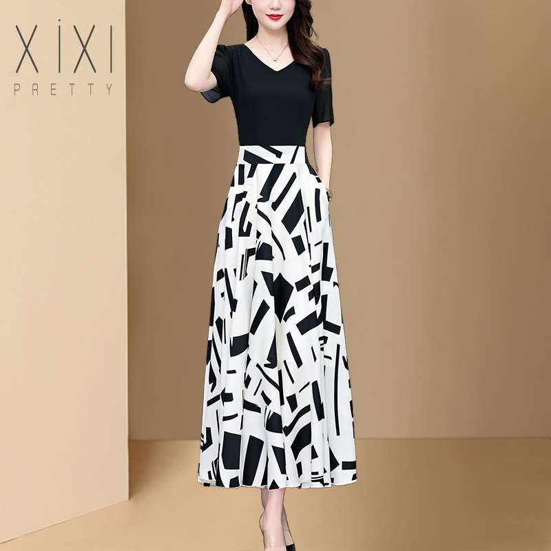 2025夏季新款气质妈妈雪纺连衣裙