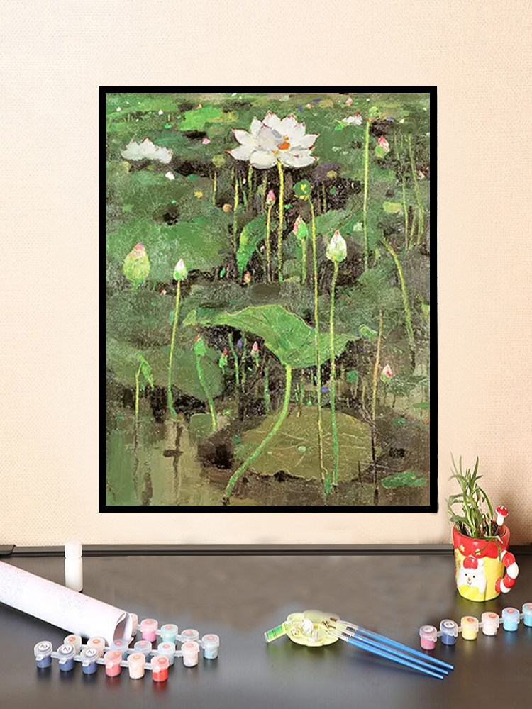 吴冠中亭台水榭 水墨国风艺术风景diy数字油画-手绘填色装饰画