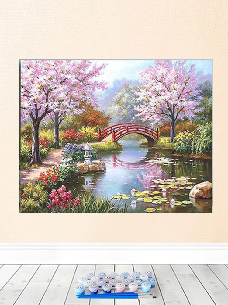 数字油画diy填充春天风景装饰挂画手绘涂色丙烯画手工填色油彩画