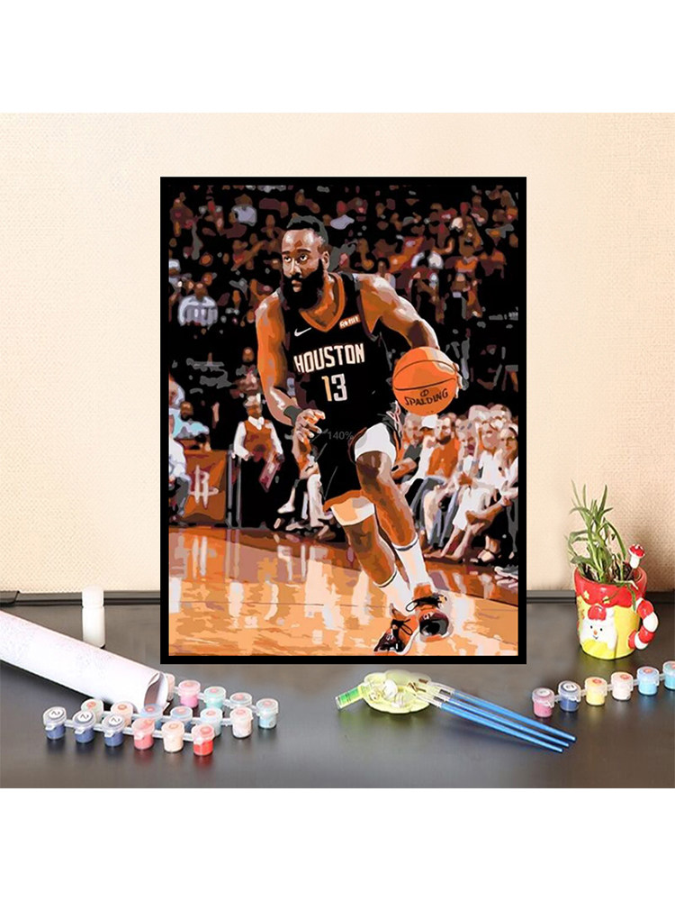 数字油彩画diy油画人物nba篮球明星填色画火箭麦迪姚明保罗哈登