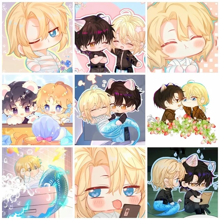 q版垂耳执事diy数字油画人鱼陷落兰波动漫手绘涂鸦画房间装饰画