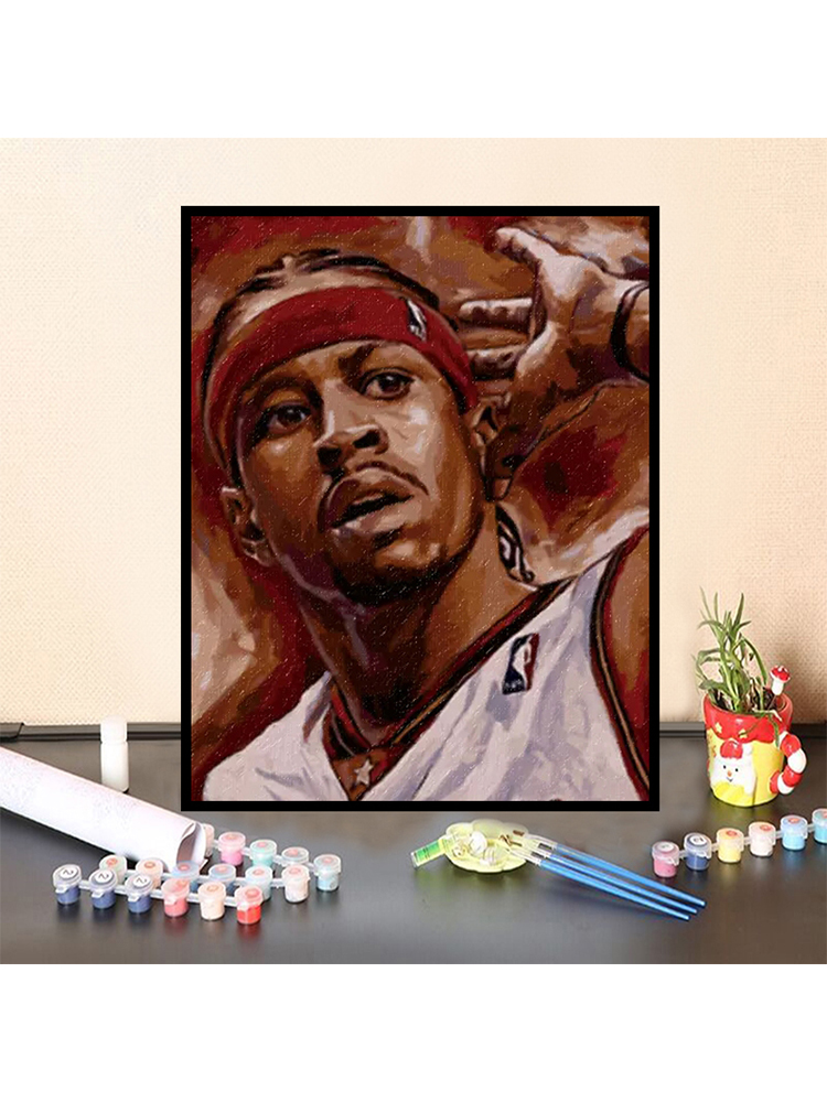 nba篮球明星数字油画diy手工填色画手绘填充减压丙烯装饰画艾弗森