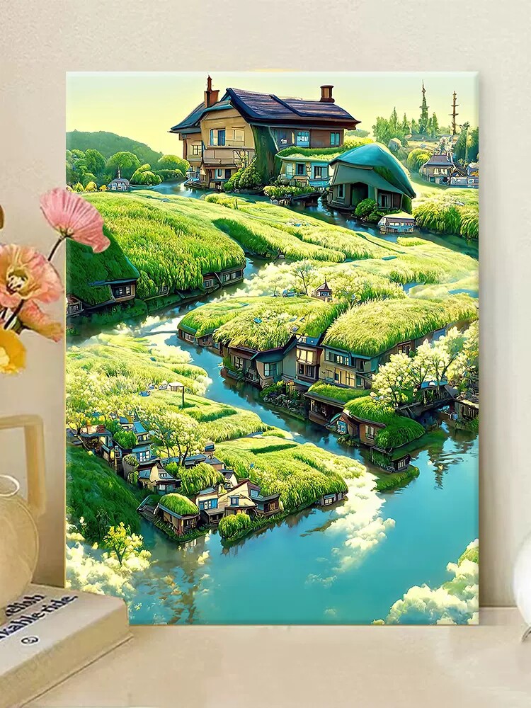 宫崎骏数字油画diy手绘夏天风景涂鸦画画填色手工心理减压油彩画