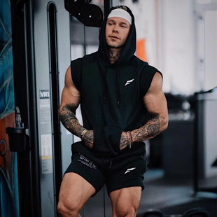 篮球投篮训练衣服潮 袋鼠兜健身背心运动跑步美式 马甲男士 连帽夏季