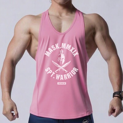 健身背心男夏季高弹透气工字型跨栏撸铁训练衣服运动粉色无袖T恤