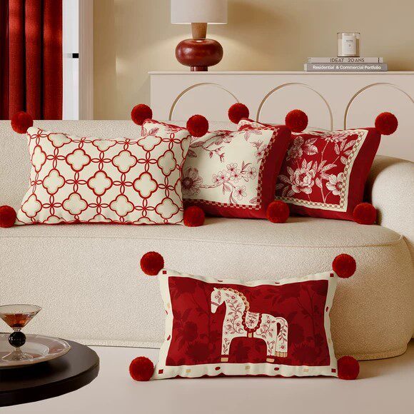 红色长条抱枕客厅沙发靠垫套新中式靠垫2026氛围感腰靠枕乔迁装饰