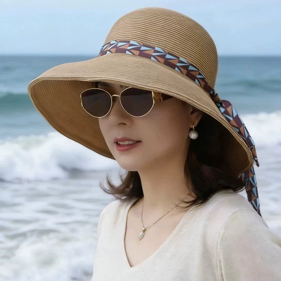 超大帽沿遮阳户外洋气帽子2026新款夏季女士宽檐太阳防晒渔夫草帽