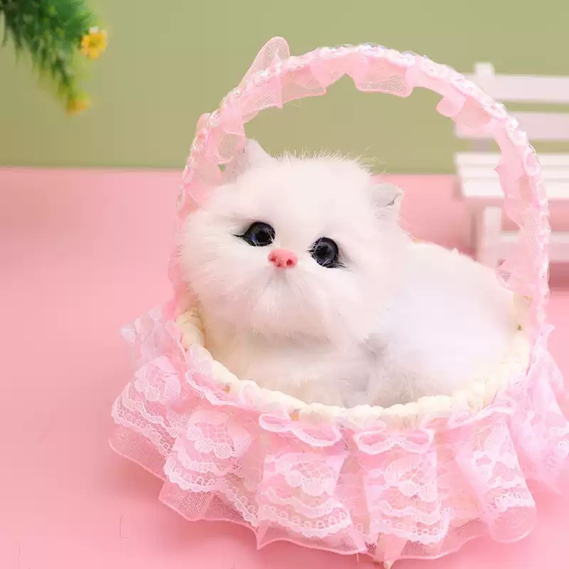 会叫的篮子小猫咪3-6岁儿童玩具仿真小兔子毛绒动物摆件生日礼物