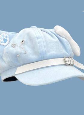 日系y2k猫耳朵贝雷帽子女二次元亚文化甜酷软萌可爱八角帽宅系潮