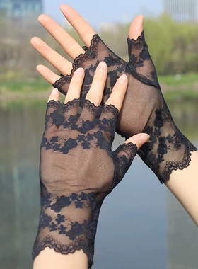 女士半指蕾丝手套夏季薄款弹力半截遮疤痕纹身礼仪司仪晚会装扮女