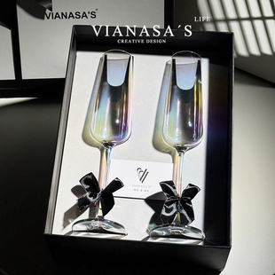 轻奢彩虹家用炫彩香槟杯轻奢水晶玻璃红酒杯礼盒装 VIANASA S法式