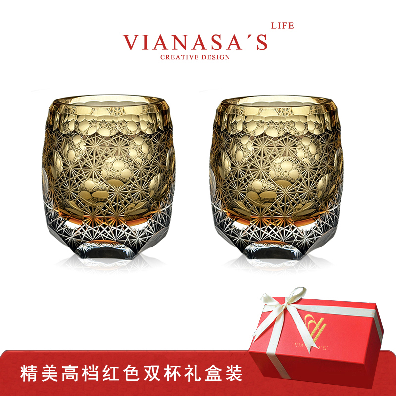 江户切子大师款七星连珠蓝雏菊