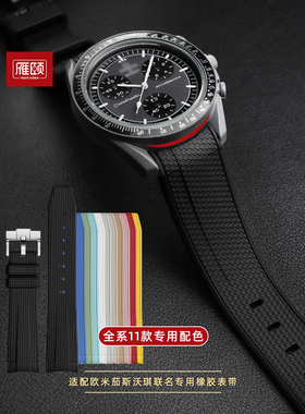 适配OMEGA&SWATCH欧米茄斯沃琪联名劳力士编织纹弧口橡胶手表带20