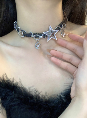 甜酷辣妹五角星牛仔项链choker女