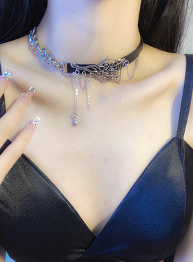 暗黑风蜘蛛网皮革链条项链choker