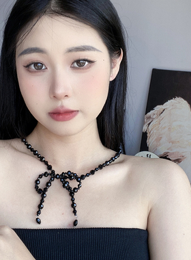 红黑色水晶蝴蝶结女气质甜美项链