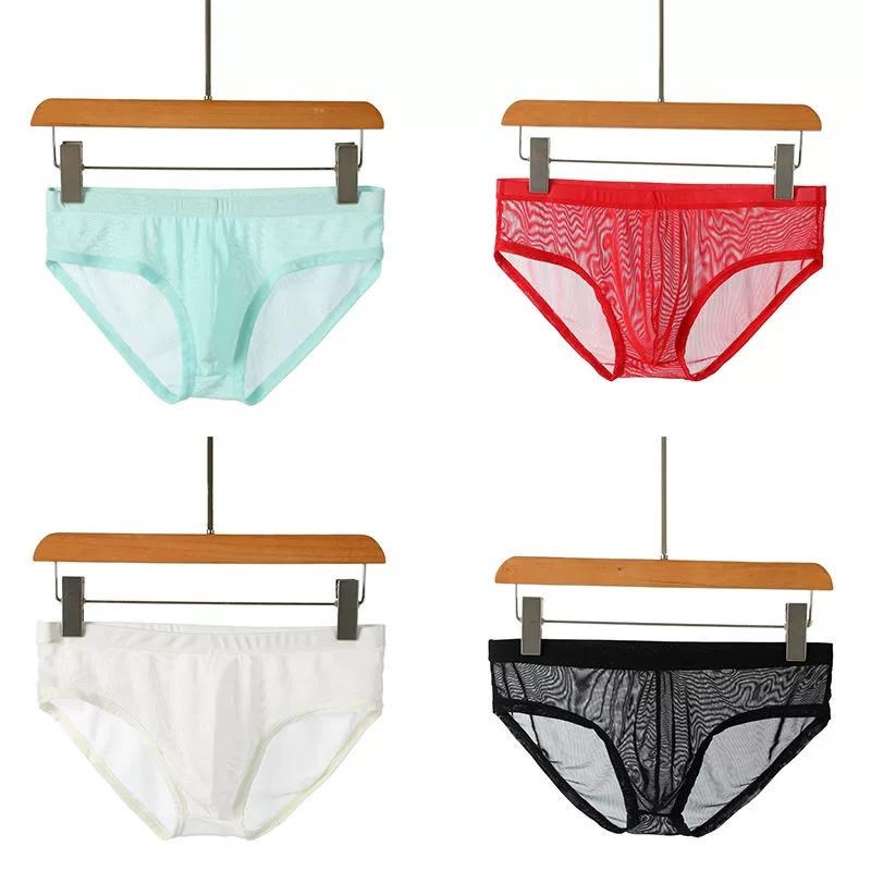 夏季薄款男士冰丝内裤超薄冰爽透气透明丝滑紧身性感款三角裤