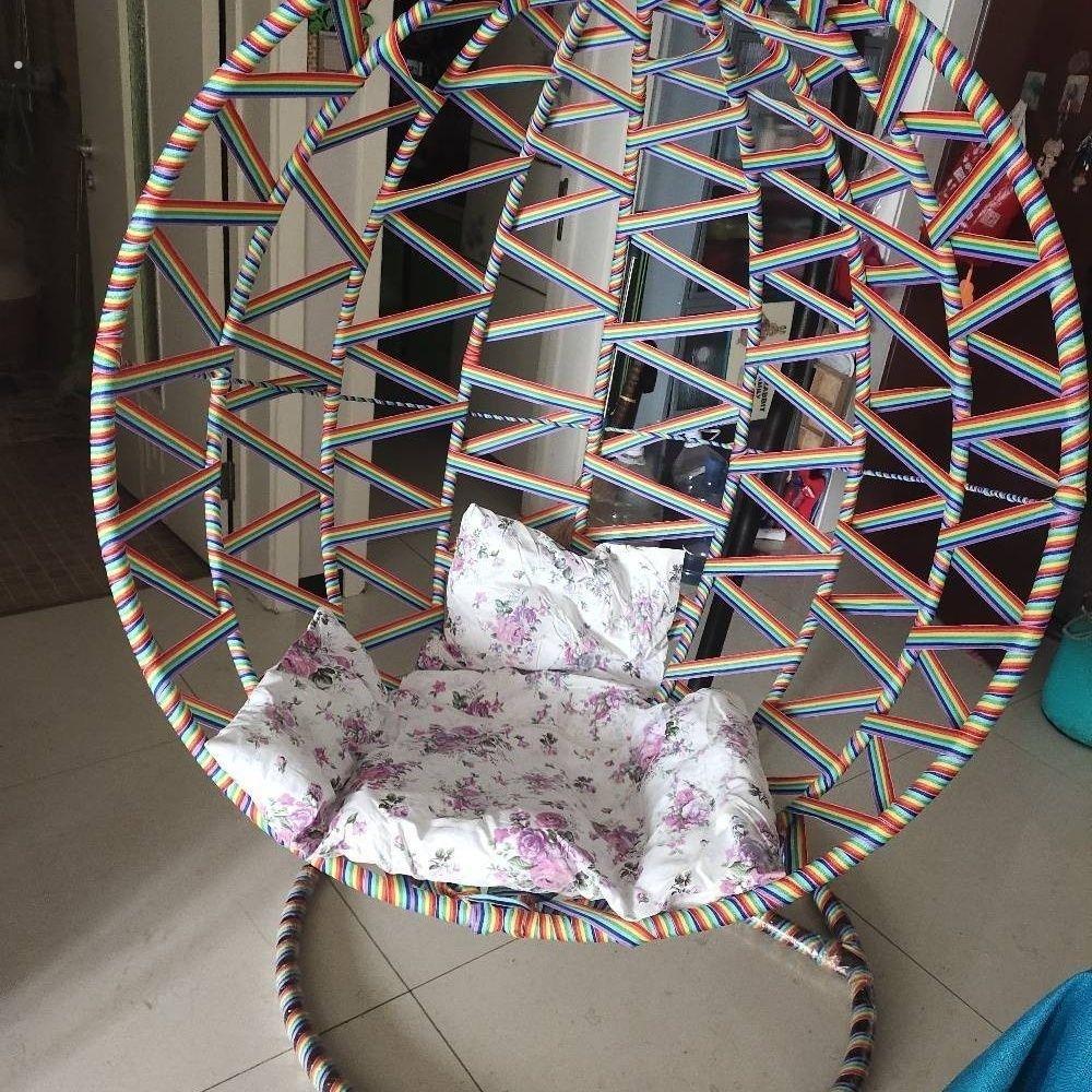 摇篮藤椅彩虹编织条手工编织绳凳子攀爬架承重带吊篮吊椅躺椅编织