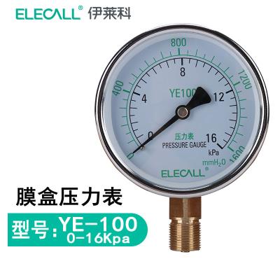2021伊莱科膜盒压力表YE-100微压表M20*1.5负q压表KPA径向100mm指