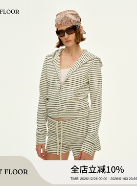 FIRSTFLOOR 毛巾绒复古条纹轻薄初秋开衫宽松短款休闲卫衣外套女