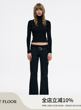 FIRSTFLOOR 复古黑色显瘦微喇卫裤女秋冬季百搭低腰辣妹拖地长裤