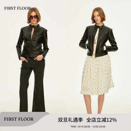FIRSTFLOOR 摩登率性气质复古修身短款洗水皮机车夹克短外套