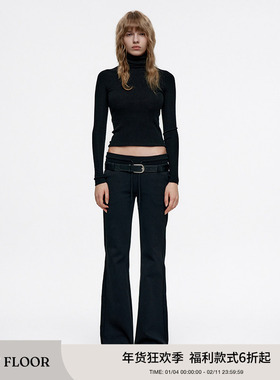 FIRSTFLOOR 复古黑色显瘦微喇卫裤女秋冬季百搭低腰辣妹拖地长裤