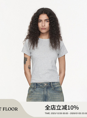 FIRSTFLOOR 纯棉冰感细腻基础正肩短袖百搭显瘦插肩袖灰色打底T恤