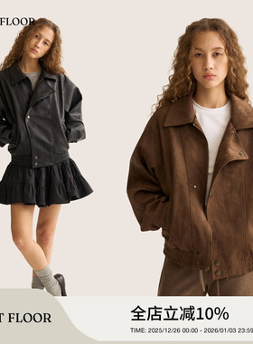 FIRSTFLOOR 秋冬复古廓形质感翻领休闲宽松皮衣夹克短外套上衣女