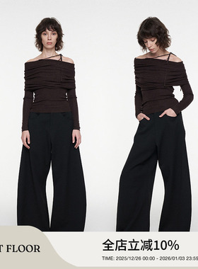 【赵露思同款】FIRSTFLOOR 黑色垂感低腰西装裤女直筒阔腿弯刀裤