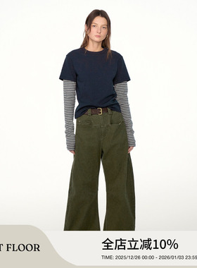 FIRSTFLOOR 弧形剪裁高级感水洗阔腿弯刀裤宽松显瘦休闲工装裤