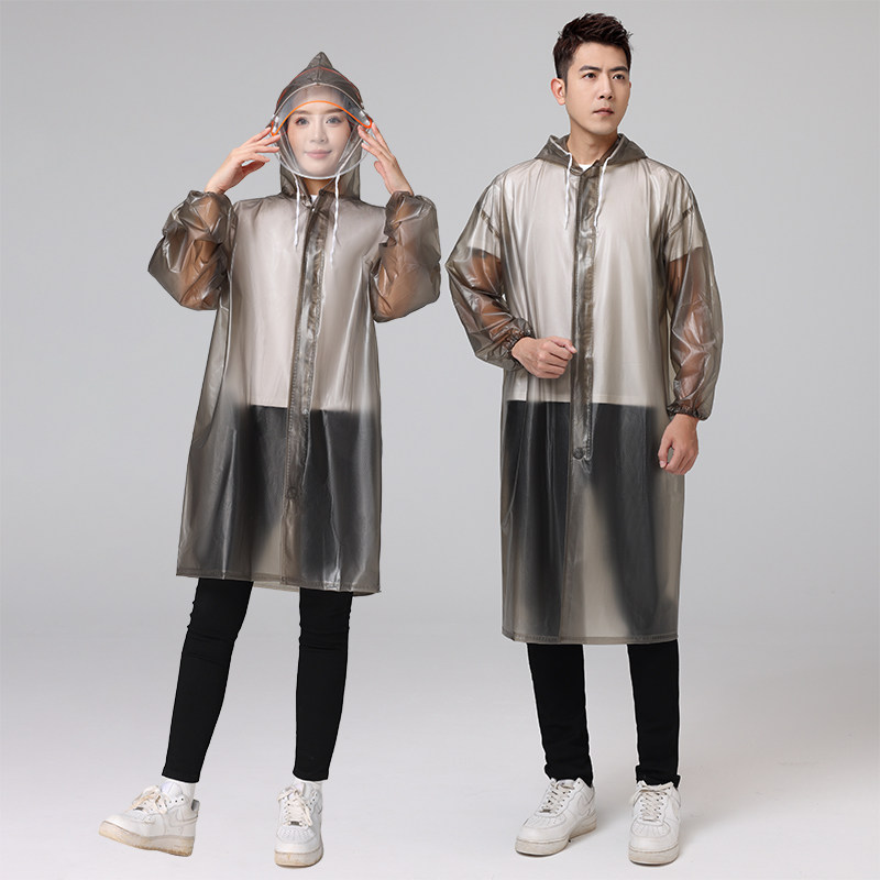 双帽檐连体风雨衣长身海胶中长款雨披防暴雨徒步旅游成人学生