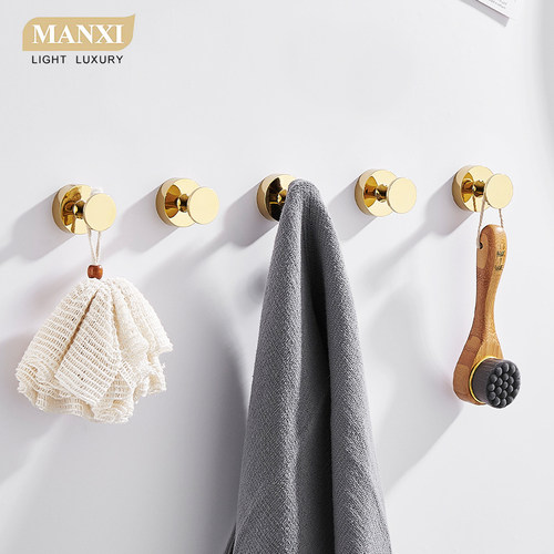 全铜挂衣钩门后衣柜浴室衣服挂钩卫生间单个金色免打孔毛巾衣帽钩